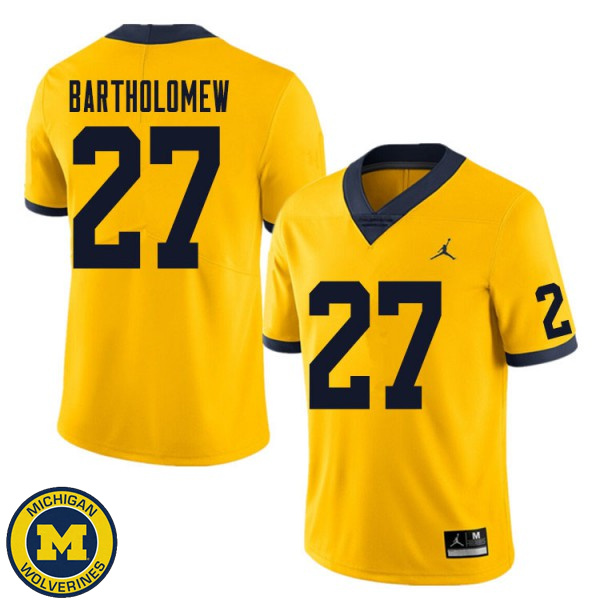 Men University of Michigan #27 Christian Bartholomew Yellow Embroidery Jersey